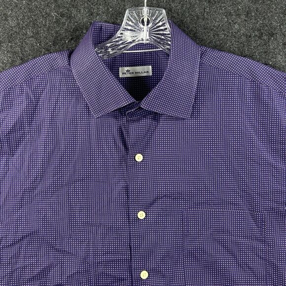 Peter Millar Shirt Men's Extra Large Purple Pattern 100% Cotton Pocket Casual - Picture 2 of 8